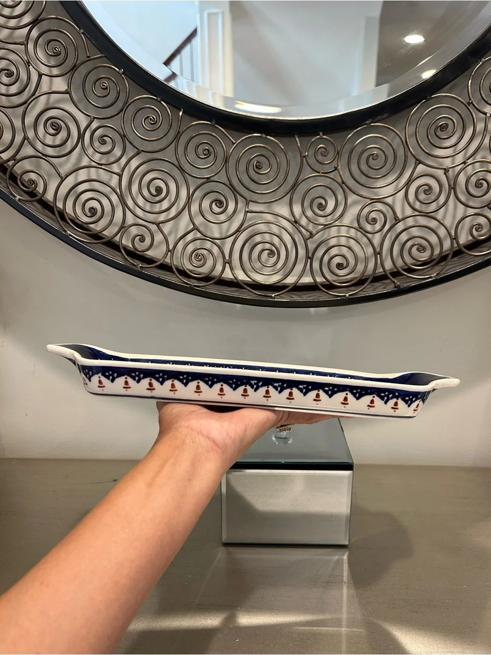 Boleslawiec Hand-Painted Ceramic Serving Dish in Blue and White